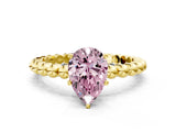 Yellow gold Fancy Pink Pear Cut Diamond Solitaire Ring with Beaded Band and Prong Setting_292