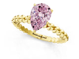 Yellow gold Fancy Pink Pear Cut Diamond Solitaire Ring with Beaded Band and Prong Setting_293