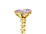 Yellow gold Fancy Pink Pear Cut Diamond Solitaire Ring with Beaded Band and Prong Setting_297
