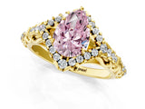 Yellow gold Fancy Pink Pear Cut Diamond Solitaire Ring with Hidden Halo and Pavé Band_28