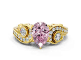 Yellow gold Fancy Pink Pear Cut Diamond Solitaire Ring with Milgrain Pavé Band and Four-Prong Setting_171