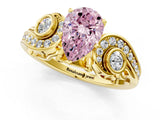 Yellow gold Fancy Pink Pear Cut Diamond Solitaire Ring with Milgrain Pavé Band and Four-Prong Setting_172