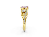 Yellow gold Fancy Pink Pear Cut Diamond Solitaire Ring with Milgrain Pavé Band and Four-Prong Setting_173
