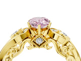 Yellow gold Fancy Pink Pear Cut Diamond Solitaire Ring with Milgrain Pavé Band and Four-Prong Setting_175