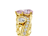 Yellow gold Fancy Pink Pear Cut Diamond Solitaire Ring with Milgrain Pavé Band and Four-Prong Setting_176
