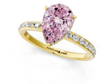 Yellow gold Fancy Pink Pear Cut Diamond Solitaire Ring with Pavé Band and Hidden Halo_22