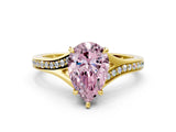 Yellow gold Fancy Pink Pear Cut Diamond Solitaire Ring with Pavé Band and Prong Setting_12