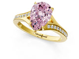 Yellow gold Fancy Pink Pear Cut Diamond Solitaire Ring with Pavé Band and Prong Setting_13