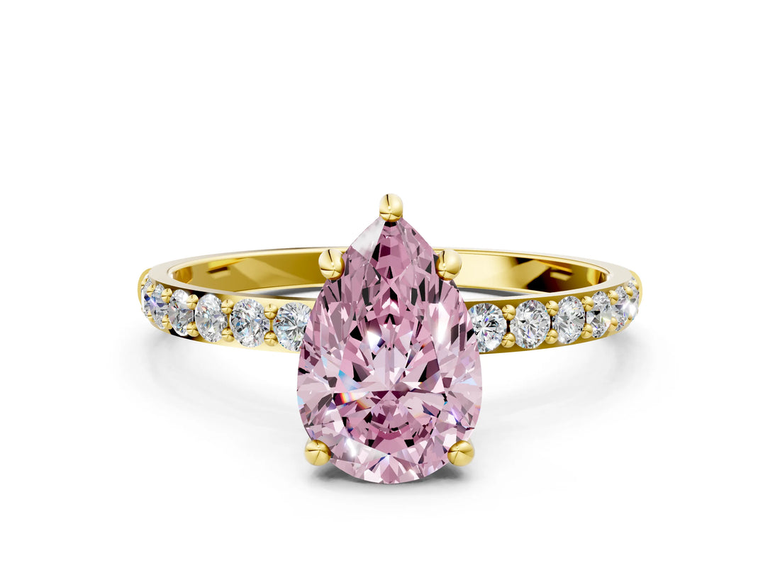 Yellow gold Fancy Pink Pear Cut Diamond Solitaire Ring with Pave Band and Four Prong Setting_117