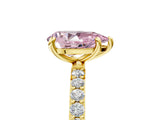 Yellow gold Fancy Pink Pear Cut Diamond Solitaire Ring with Pave Band and Four Prong Setting_122