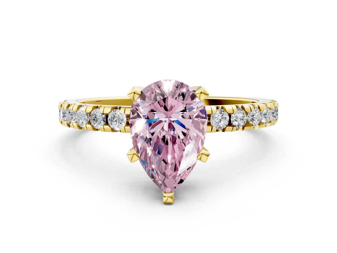 Yellow gold Fancy Pink Pear Cut Diamond Solitaire Ring with Round  Pavé Band and Four-Prong Setting_36