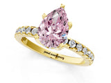 Yellow gold Fancy Pink Pear Cut Diamond Solitaire Ring with Round  Pavé Band and Four-Prong Setting_37
