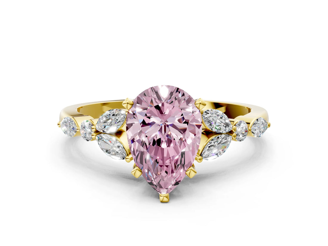 Yellow gold Fancy Pink Pear Cut Diamond Solitaire Ring with Side Stones and Four-Prong Setting_57