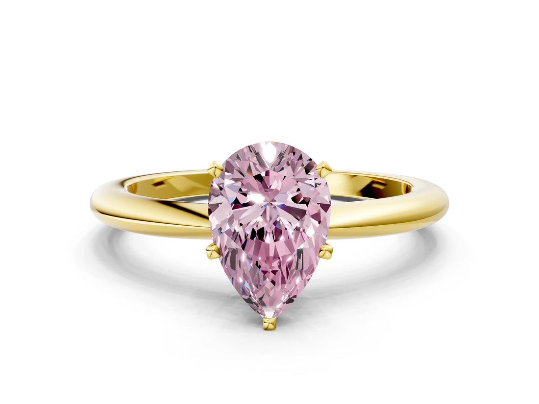 Yellow gold Fancy Pink Pear Cut Diamond Solitaire Ring with Six-Prong Setting and Classic Band_285