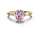 Yellow gold Fancy Pink Pear  Cut Diamond Solitaire Ring with Tapered Baguette Accents and Four-Prong Setting_59