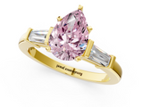 Yellow gold Fancy Pink Pear  Cut Diamond Solitaire Ring with Tapered Baguette Accents and Four-Prong Setting_60