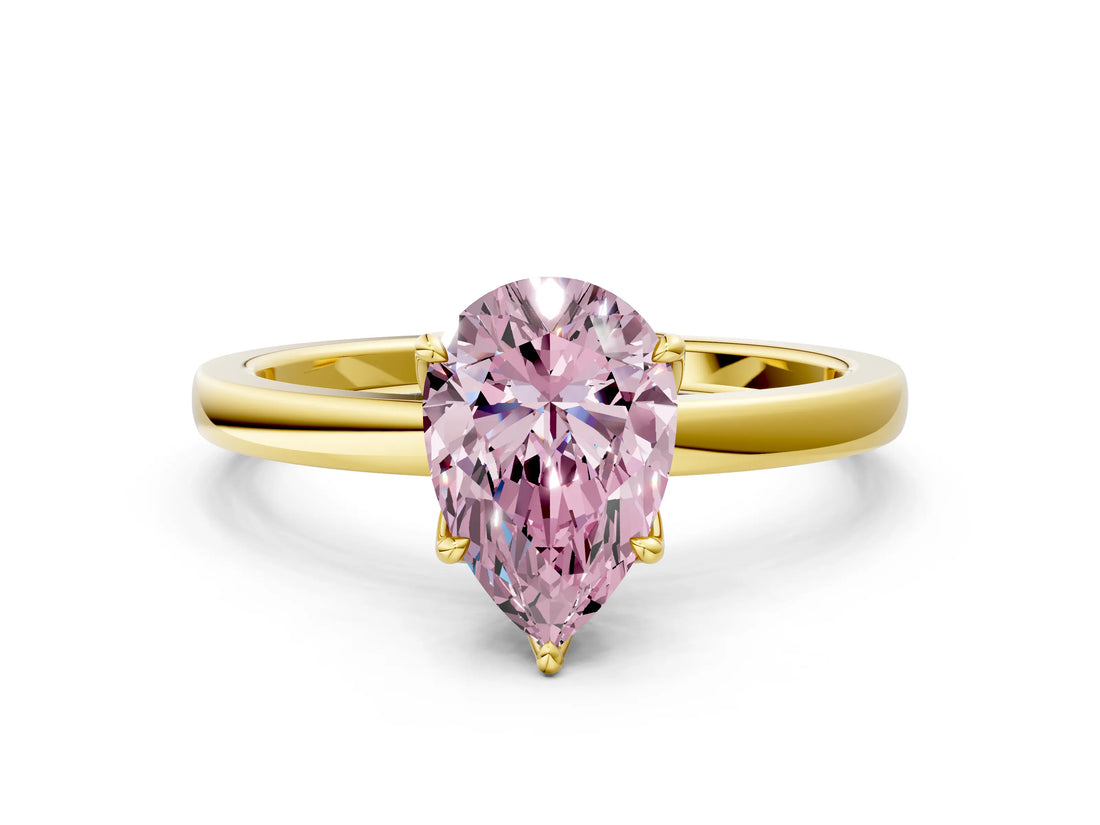 Yellow gold Fancy Pink Pear Cut Diamond Solitaire Ring with Thin Band and Prong Setting_12