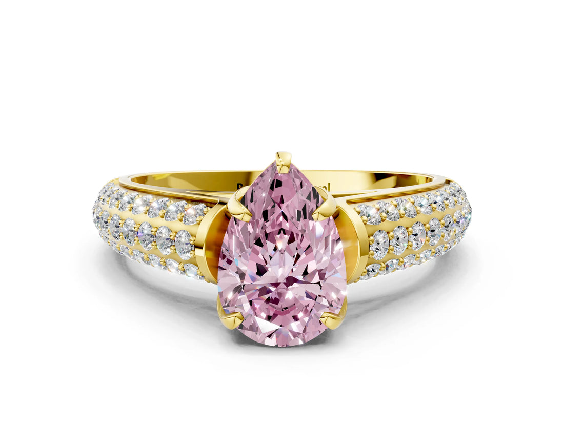Yellow gold Fancy Pink Pear Cut Diamond Solitaire Ring with Three-Row Pavé Band and Four-Prong Setting_36