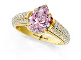 Yellow gold Fancy Pink Pear Cut Diamond Solitaire Ring with Three-Row Pavé Band and Four-Prong Setting_37