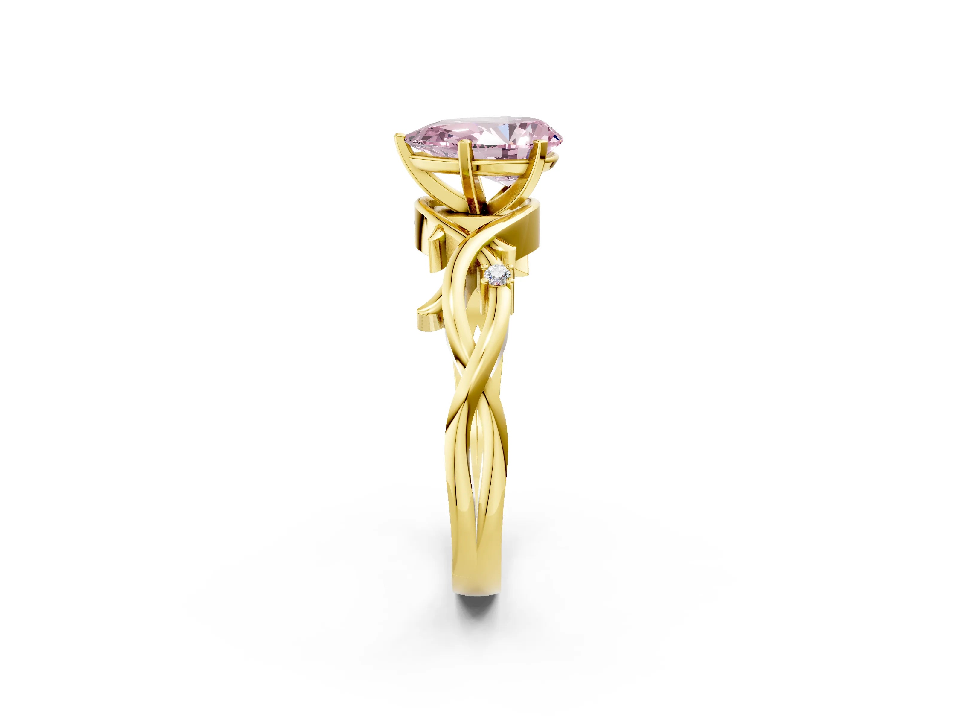 Yellow gold Fancy Pink Pear Cut Diamond Solitaire Ring with Twisted Band and Prong Setting_202