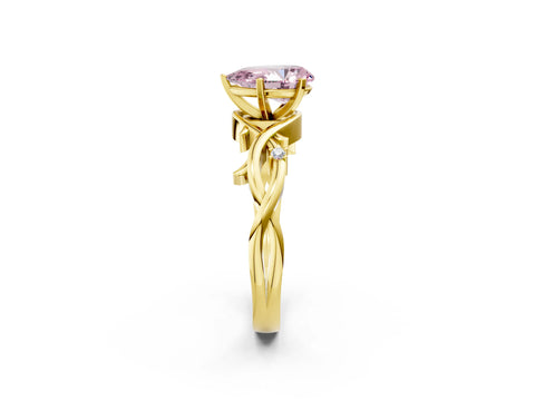 Yellow gold Fancy Pink Pear Cut Diamond Solitaire Ring with Twisted Band and Prong Setting_202