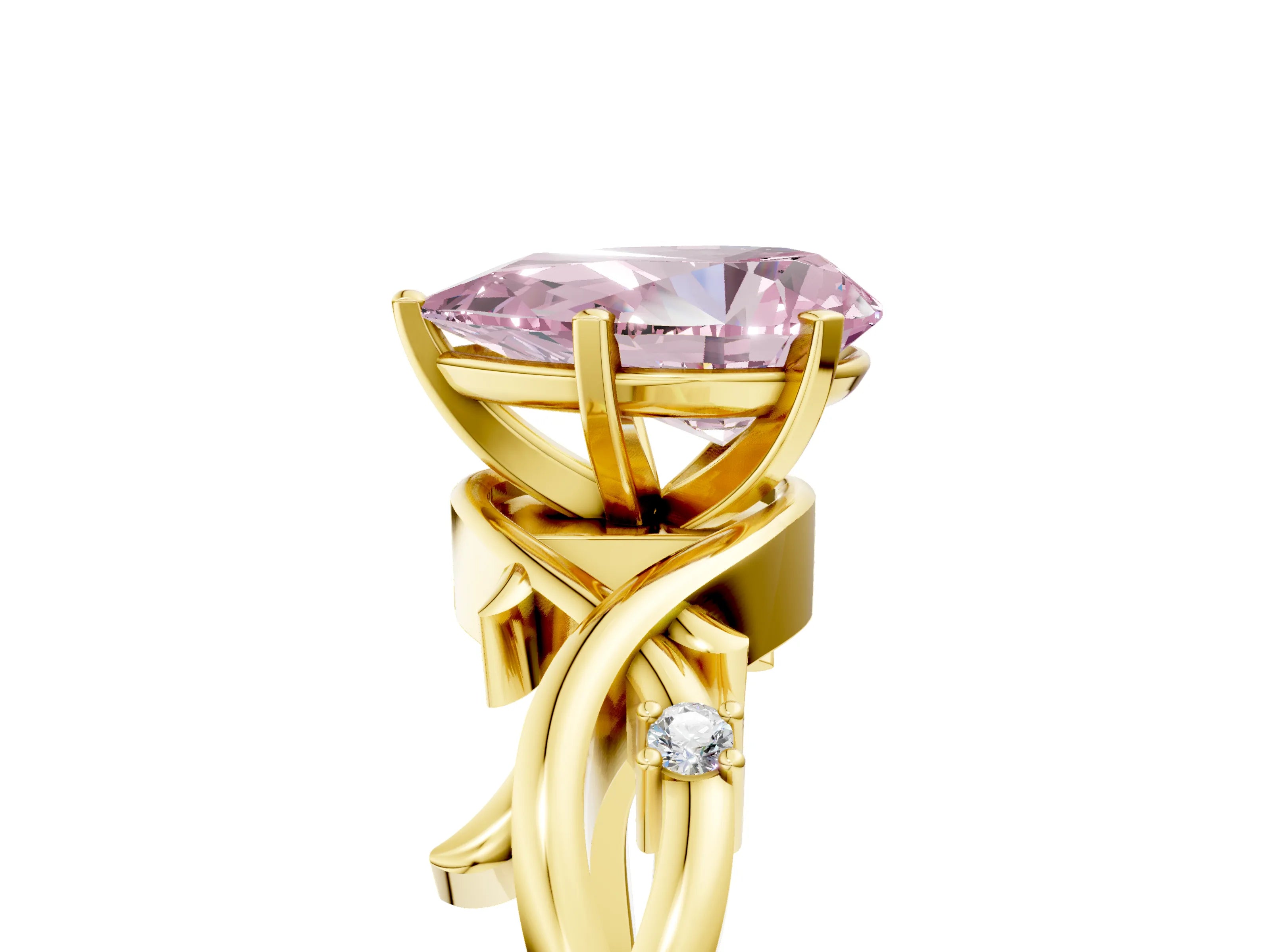 Yellow gold Fancy Pink Pear Cut Diamond Solitaire Ring with Twisted Band and Prong Setting_205