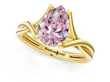 Yellow gold Fancy Pink Pear Cut Diamond Solitaire Twist Band Prong Setting Ring_56