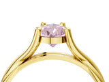 Yellow gold Fancy Pink Pear Cut Diamond Solitaire Twist Band Prong Setting Ring_59