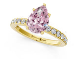 Yellow gold Fancy Pink Pear  Cut Diamond Solitaire with Pave Band and Four-Prong Setting 2