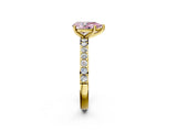 Yellow gold Fancy Pink Pear  Cut Diamond Solitaire with Pave Band and Four-Prong Setting 3