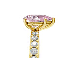 Yellow gold Fancy Pink Pear  Cut Diamond Solitaire with Pave Band and Four-Prong Setting