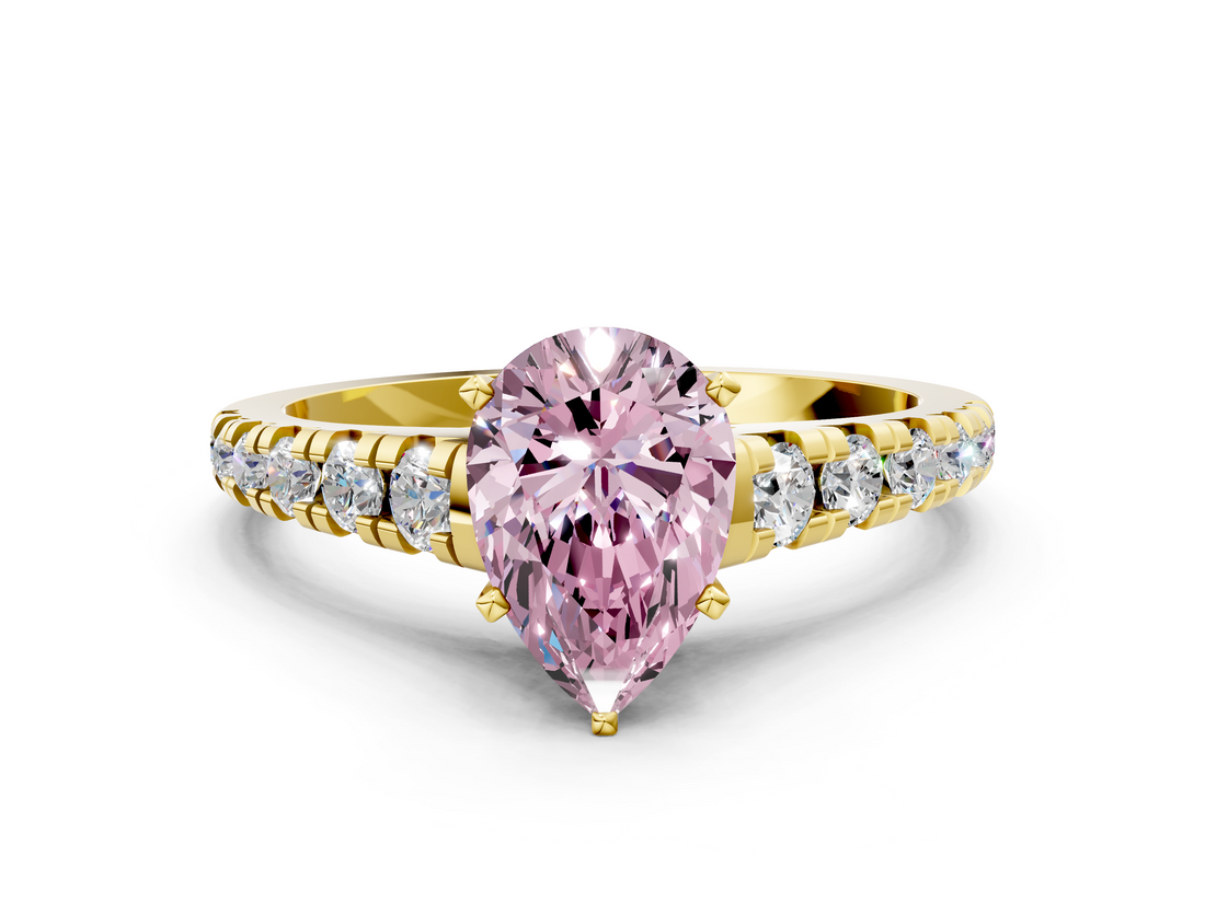 Yellow gold Fancy Pink Pear  Cut Diamond Solitaire with Pave Band and Four-Prong Setting_115