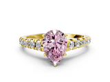 Yellow gold Fancy Pink Pear  Cut Diamond Solitaire with Pave Band and Four-Prong Setting_115