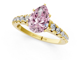 Yellow gold Fancy Pink Pear  Cut Diamond Solitaire with Pave Band and Four-Prong Setting_116