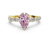 Yellow gold Fancy Pink Pear Cut Diamond Solitaire with Side Stones, Pave Band, Four-Prong Setting_83