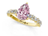 Yellow gold Fancy Pink Pear Cut Diamond Solitaire with Side Stones, Pave Band, Four-Prong Setting_84