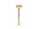 Yellow gold Fancy Pink Pear Cut Diamond Solitaire with Side Stones, Pave Band, Four-Prong Setting_85