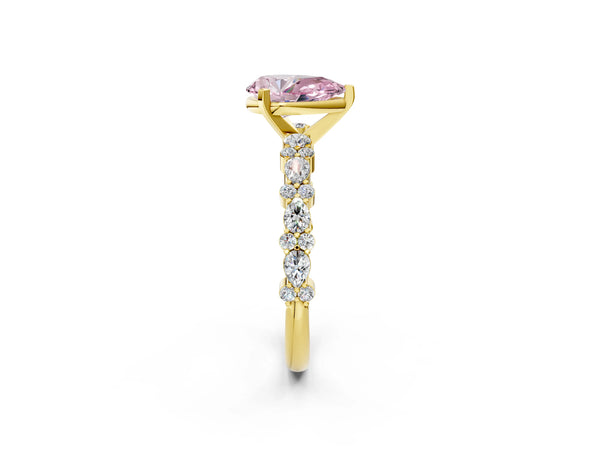 Yellow Gold Pear-Shaped Pear Side Stone Engagement Ring Setting for Fancy Pink Center