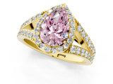 Yellow gold Fancy Pink Pear Cut Diamond Split Shank Halo Ring with Four-Prong Setting_58