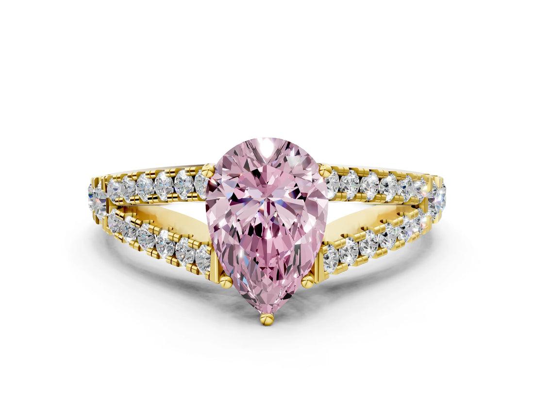 Yellow gold Fancy Pink Pear Cut Diamond Split Shank Pavé Engagement Ring with Four-Prong Setting_60