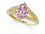 Yellow gold Fancy Pink Pear Cut Diamond Split Shank Pavé Engagement Ring with Four-Prong Setting_61