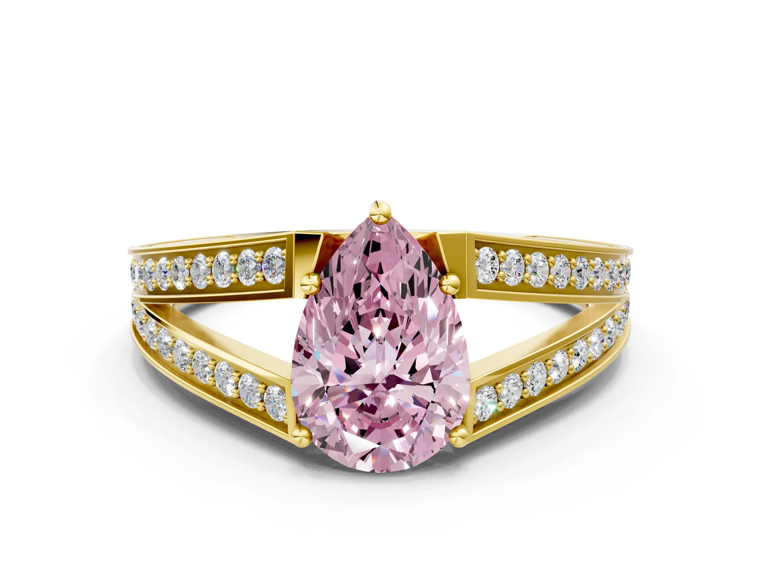 Yellow gold Fancy Pink Pear Cut Diamond Split Shank Ring with Pavé Band and Four-Prong Setting_43