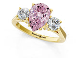 Yellow gold Fancy Pink Pear Cut Diamond Three-Stone Engagement Ring with Prong Setting and Pavé Band_1