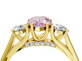 Yellow gold Fancy Pink Pear Cut Diamond Three-Stone Engagement Ring with Prong Setting and Pavé Band_4