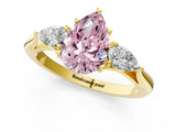 Yellow gold Fancy Pink Pear Cut Diamond Three-Stone Ring with Pear Side Stones and Four-Prong Setting_85