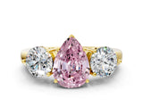 Yellow gold Fancy Pink Pear Cut Diamond Three-Stone Ring with Prong Setting and Classic Band_146