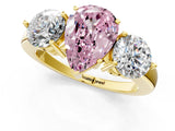 Yellow gold Fancy Pink Pear Cut Diamond Three-Stone Ring with Prong Setting and Classic Band_147