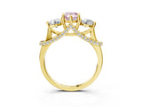 Yellow gold Fancy Pink Pear Cut Diamond Three-Stone Ring with Prong Setting and Pavé Band_3
