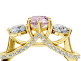 Yellow gold Fancy Pink Pear Cut Diamond Three-Stone Ring with Prong Setting and Pavé Band_4