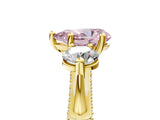 Yellow gold Fancy Pink Pear Cut Diamond Three-Stone Ring with Prong Setting and Pavé Band_5